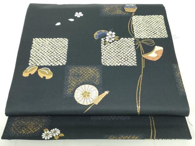 紹巴 細密 袋帯 ますいわ屋扱い 蜀江文 天井格子文 藤 杜若 金糸 正絹 六通 平和屋着物▽六通柄袋帯 プリンセス 蜀江草花文 黒地 金銀糸