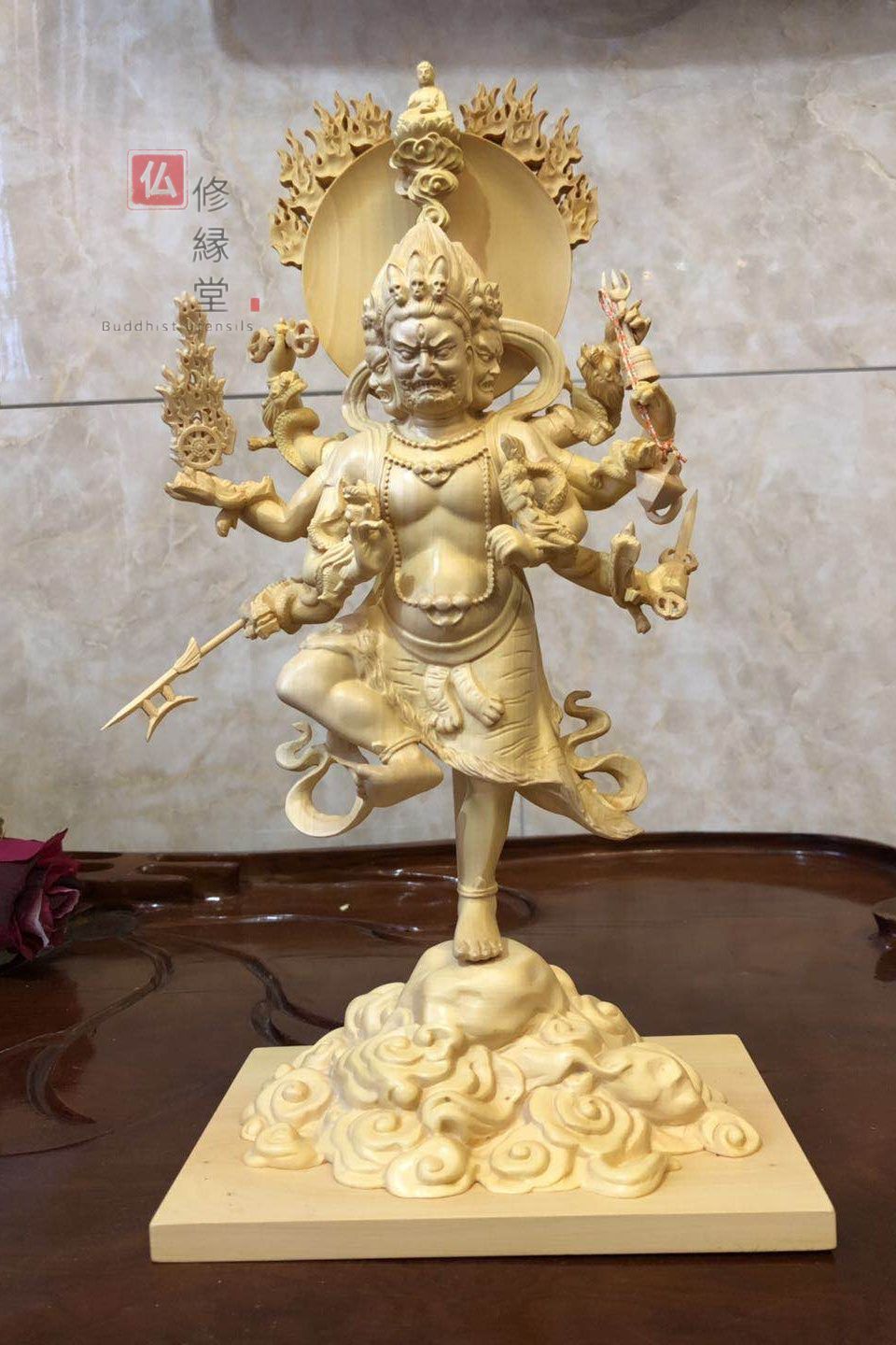 【修縁堂】最高級 木彫仏像 双頭愛染明王座像 一刀彫 天然木檜材 彫刻 仏教工芸 修縁堂】最高級 木彫仏像 双頭愛染明王座像 一刀彫 天然木檜