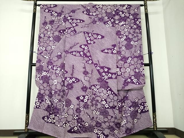 平和屋着物○豪華振袖 駒刺繍 絞り 槍梅 黒地 金彩 正絹 逸品 AAAX0670zg