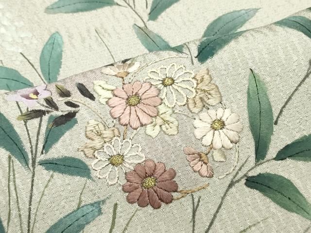 平和屋着物□訪問着 手描き 刺繍 枝花丸文 金銀彩 正絹 逸品