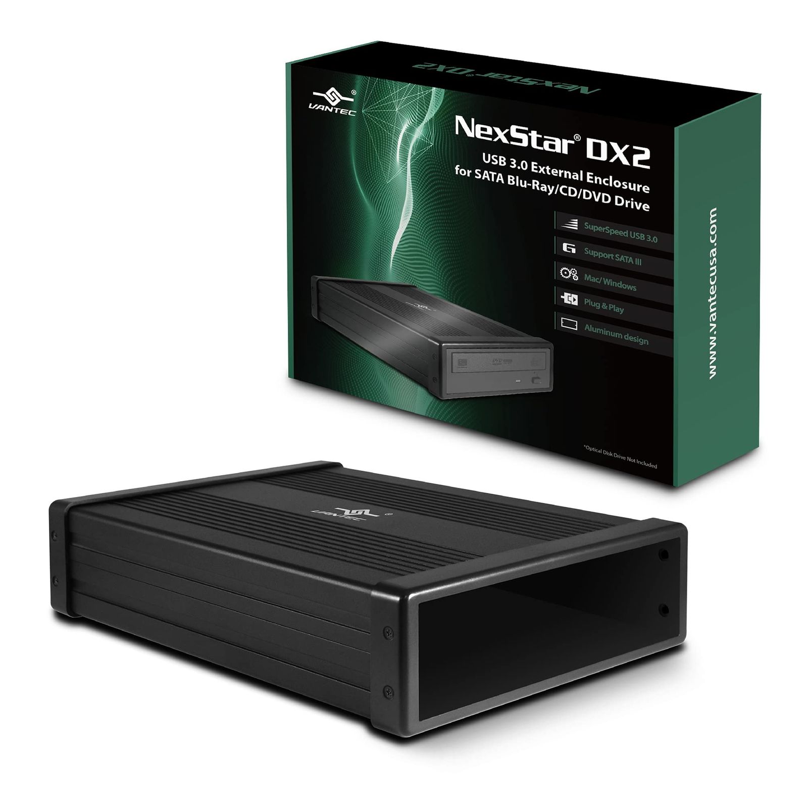 Vantec NexStar DX2 USB 3.0 外付けエンクロージャ設計 5.25インチブルーレイ|CD|DVD SATAドライブ用 第2世代DX ドライバー不要 アルミニウム合金 NST-540S3-BK