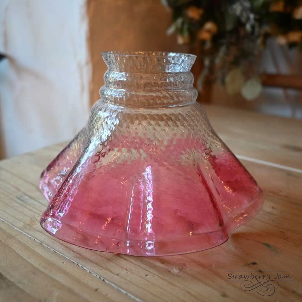 L3710-205 フランスアンティーク フレンチ ガラスシェード クランベリー ピンク フラワー シェード 照明 フランス