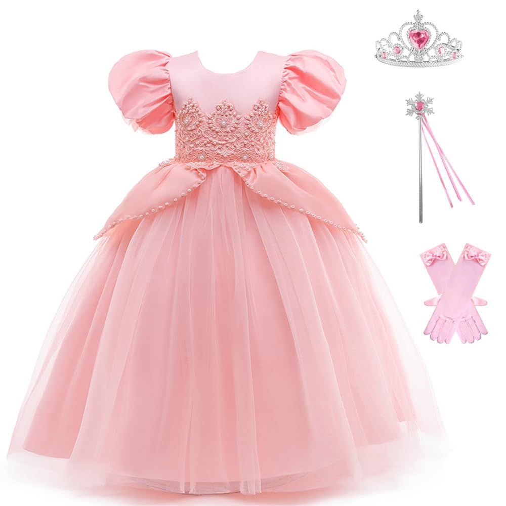 130_ピンク [MUXIU] プリンセス 女の子 ドレス コスプレ ハロウィン 仮装 ブルー ピンク シンデレラ風 お姫様 子供 可愛い 人気 ワンピース ?生日 七五三祝い 撮影用 お遊戯会 文化祭 演奏会 パー