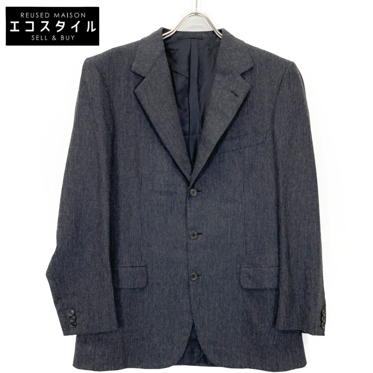 Brioni ブリオーニ ﾈｲﾋﾞｰ ｳｰﾙ PALATINO ｽﾄﾗｲﾌﾟ 3Bﾃｰﾗｰﾄﾞｼﾞｬｹｯﾄ 50R