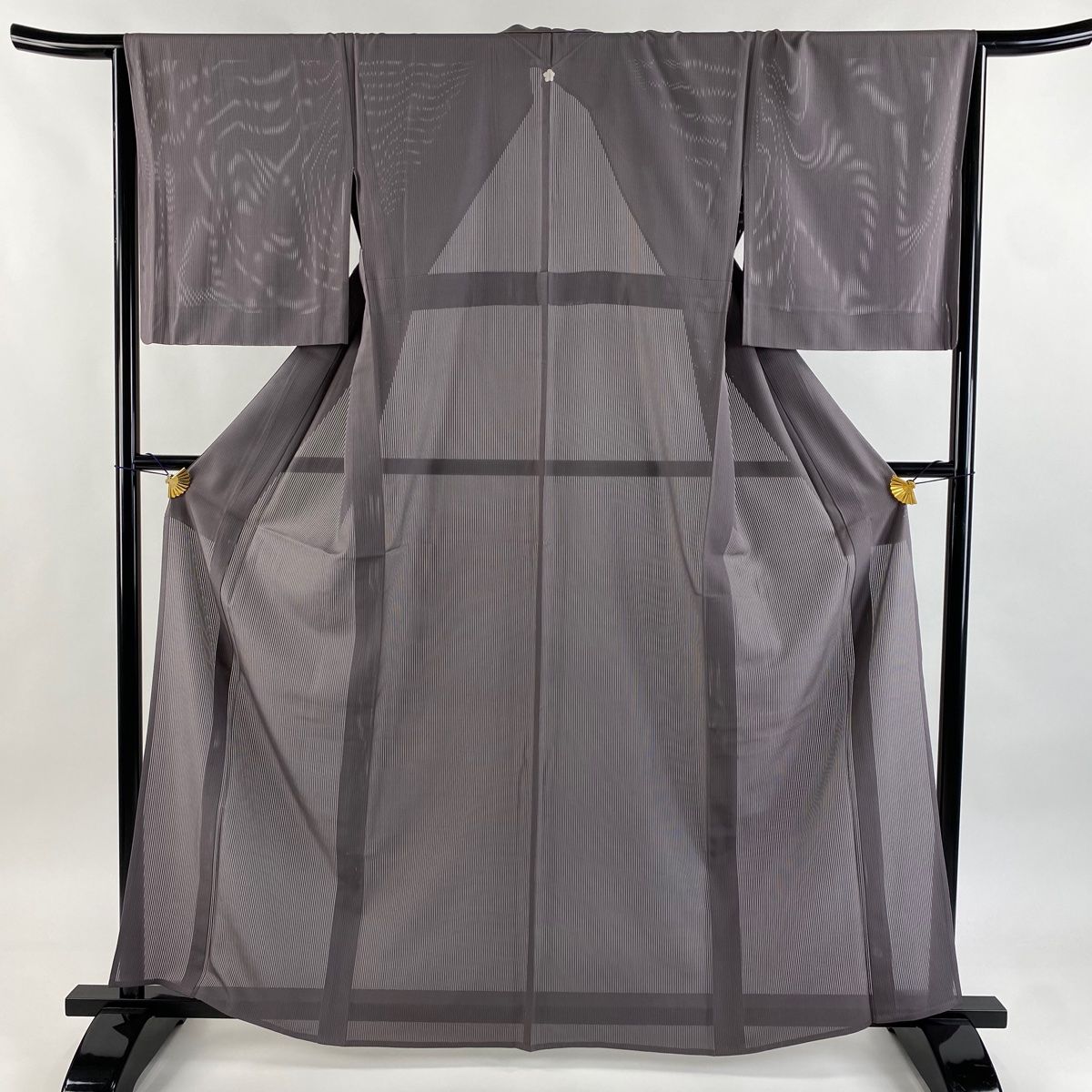 色無地 身丈163cm 裄丈65.5cm M 薄物 縦絽 灰紫 正絹 名品 一つ紋