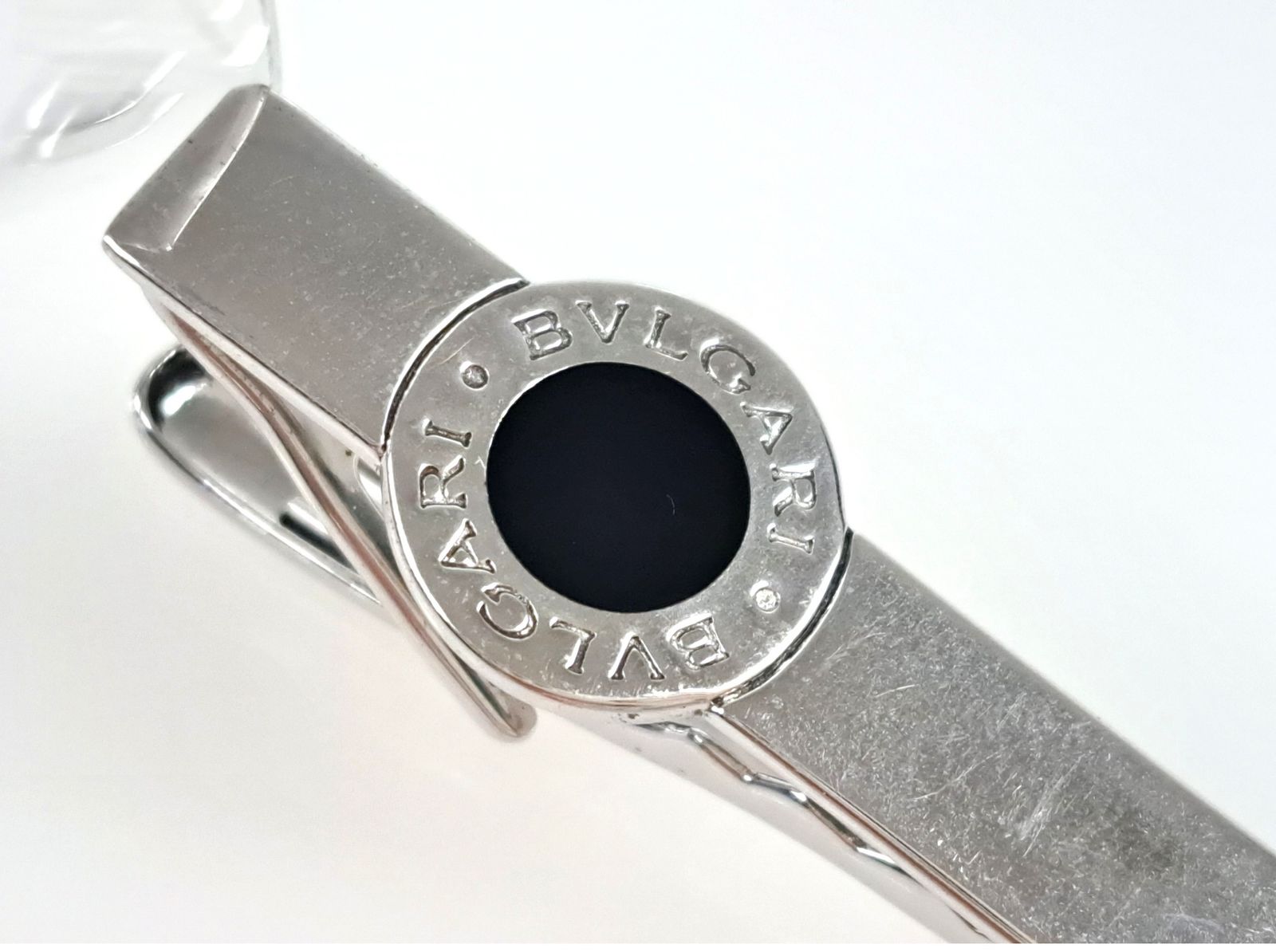 【美品】BVLGARI ブルガリ　ネクタイピン　オニキス　シルバー　箱付き ブルガリ BVLGARI オニキス ネクタイピン ブラック×シルバー