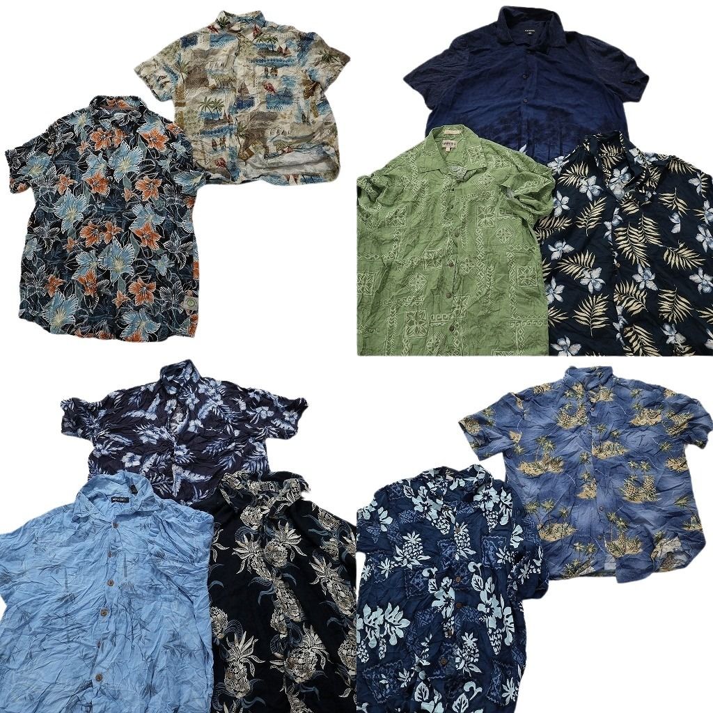 古着卸 レーヨン系 アロハシャツ 半袖シャツ 10枚セット メンズ XL パームツリー パイナップル ハイビスカス 古着 NA3340