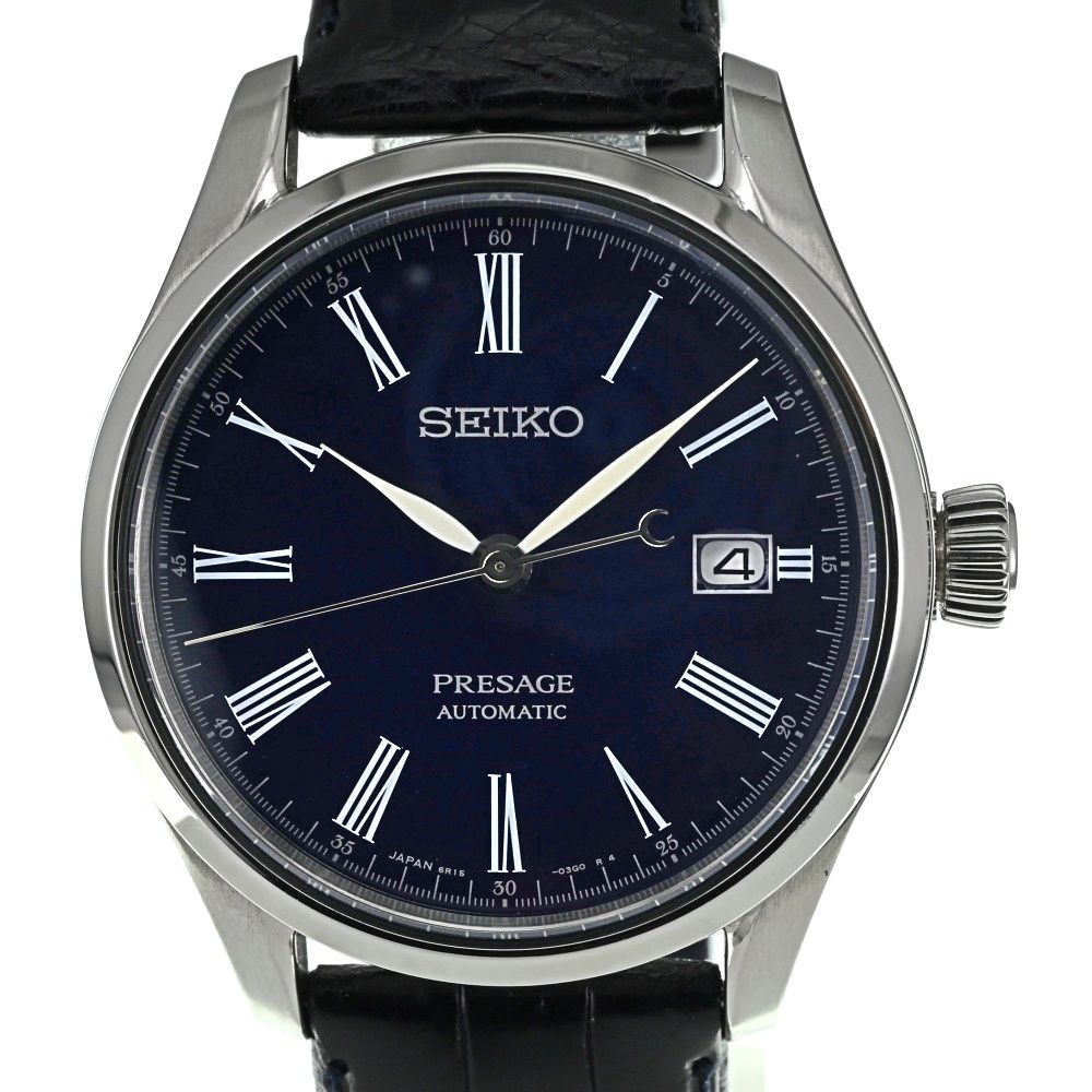 セイコー SEIKO SARX053 プレサージュ 濃紺 琺瑯ダイヤル デイト 自動巻き メンズ良品箱付き L#137446