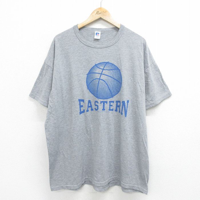 XL/古着 ラッセル 半袖 ビンテージ Tシャツ メンズ 90s バスケットボール 大きいサイズ クルーネック グレー 霜降り 24jul18 中古
