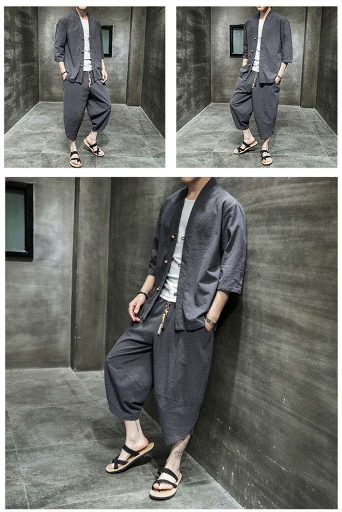 メンズ セットアップ 半袖 綿麻 上下セット リネン 半袖シャツ サルエルパンツ 2点セット 五分袖Tシャツ 七分丈綿麻パンツ 春夏 涼しい ゆったり 通気性よい 大きいサイズ ギフト カジュアルセットアップ 無地 cq 1 I 168