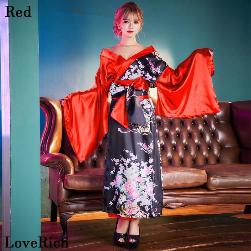 LoveRich ラブリッチ サテン和柄花魁 ロング着物ドレス 和柄