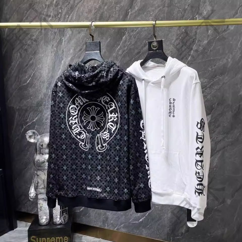 クロムハーツ Chrome Hearts ジップアップパーカ 総柄 フルジップ パーカー フード付き 前開き ファスナー メンズ レディース  スウェット 春着 秋着 カジュアル ブラック ホワイト - メルカリ