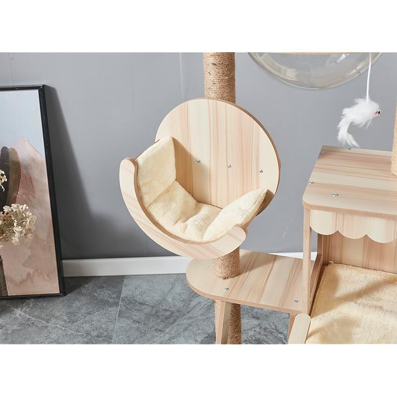 Yilucess 猫タワー キャットタワー 360°透明宇宙船 猫 爪とぎ