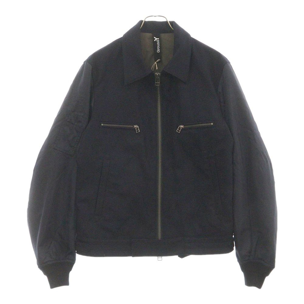 Ground Y (グラウンドワイ) TOP DYED LIGHT FLANNEL+ NYLON TWILL SINGLE RIDERS JACKET ウール ナイロン ジップアップ シングルライダースジャケット ネイビー GO-J15-802
