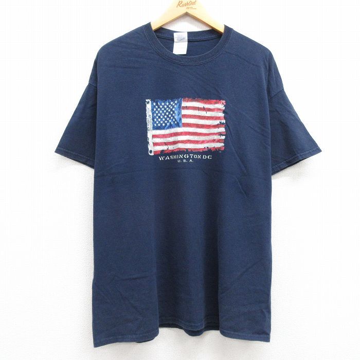 XL/古着 半袖 ビンテージ Tシャツ メンズ 00s 星条旗 ワシントンDC コットン クルーネック 紺 ネイビー 23apr26 中古