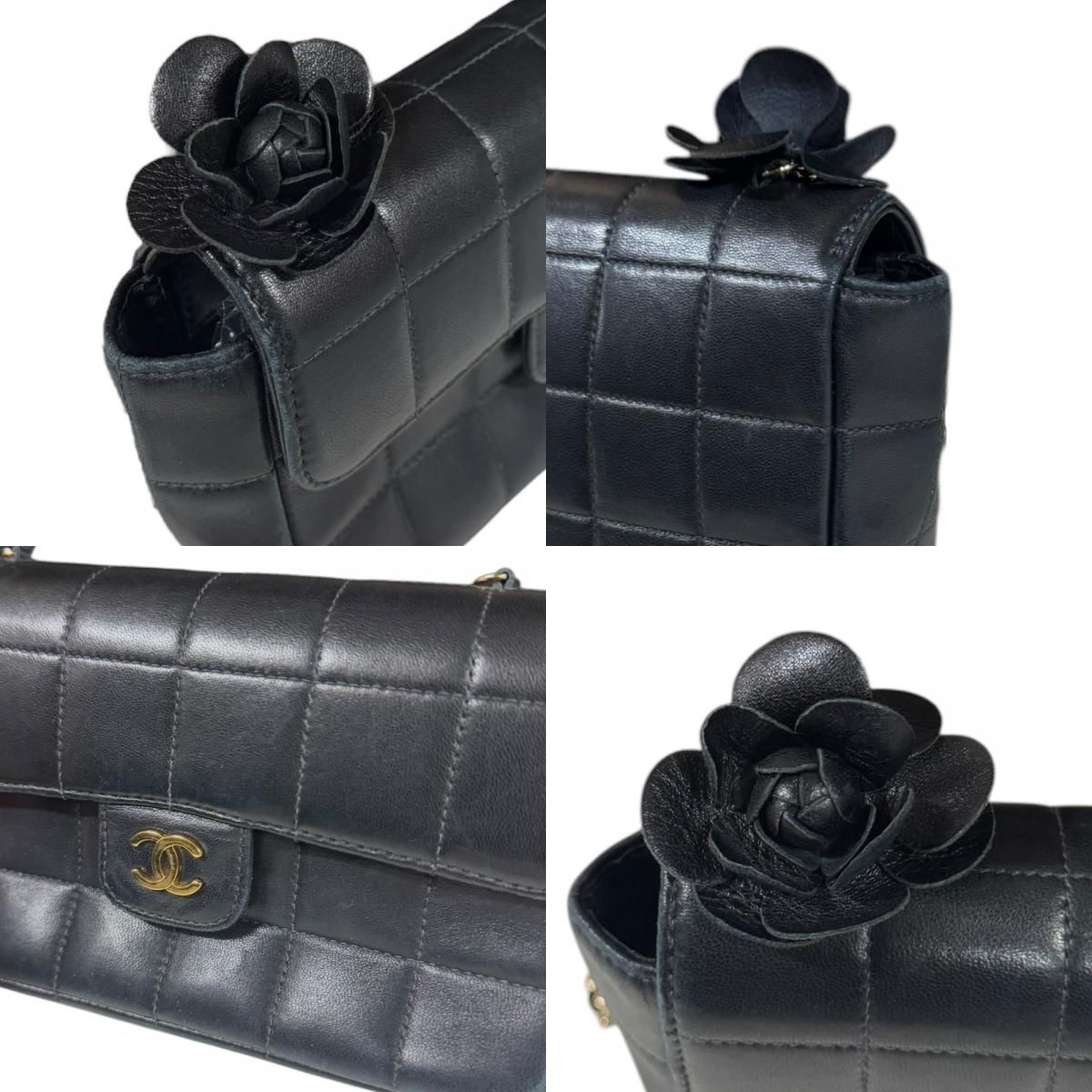 シャネル チョコバー カメリア ショルダーバッグ ラムスキン 16780