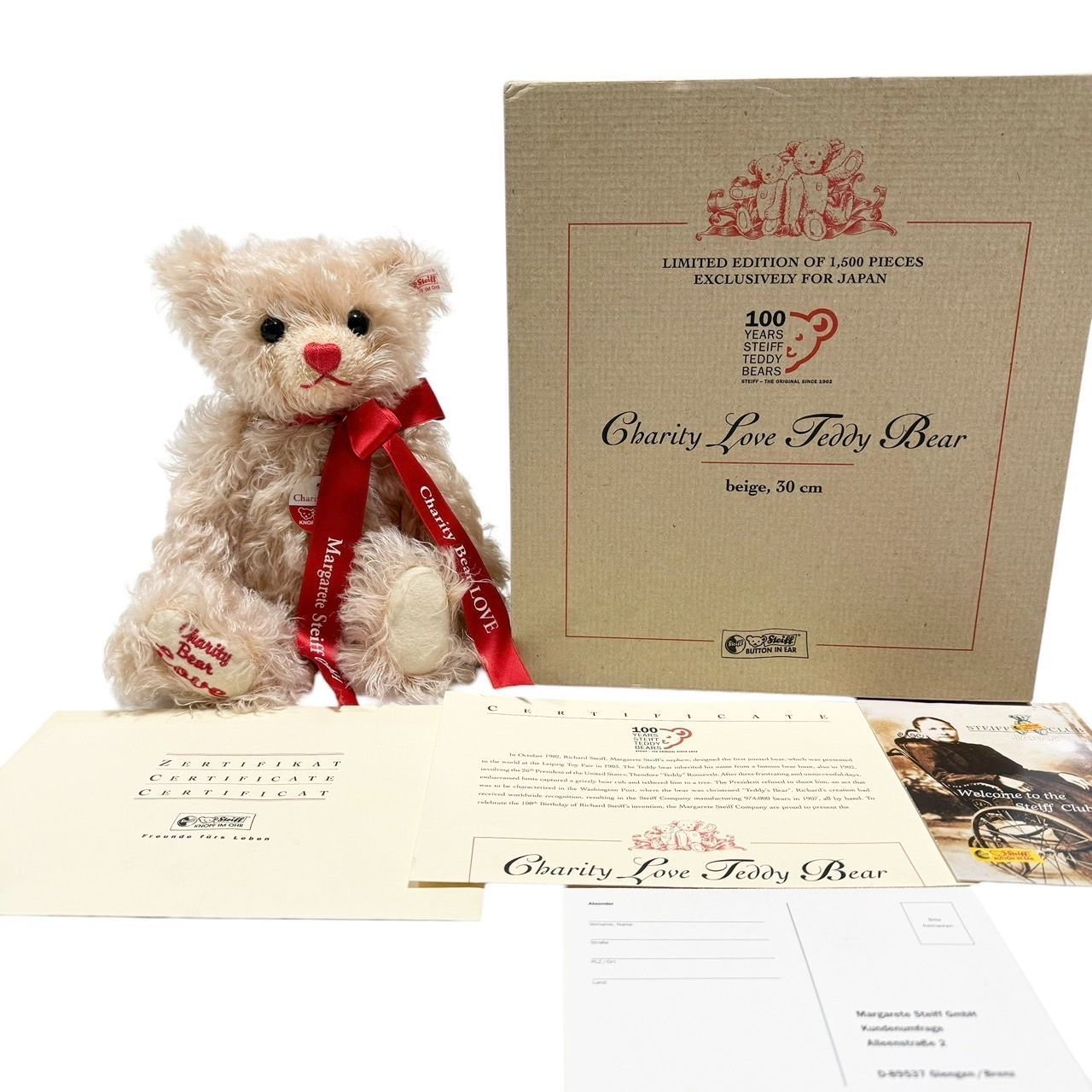 ☆未使用希少品!! steiff チャリティー ラブ テディベア 100周年限定 ☆未使用品 希少品!! steiff シュタイフ チャリティー ラブ テディベア