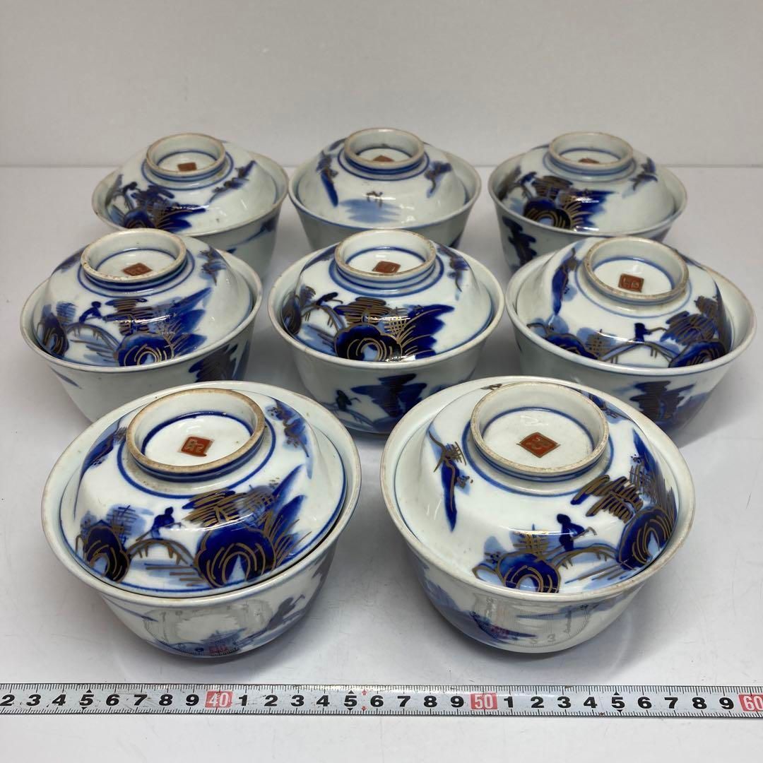 古伊万里 染付蓋茶碗8客 東Y5-1208② - メルカリ