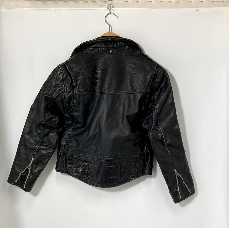 60s ダブルライダースジャケット レザージャケット 革ジャン カジュアル 古着 メンズ Mサイズ相当 ブラック ジャケット A14822