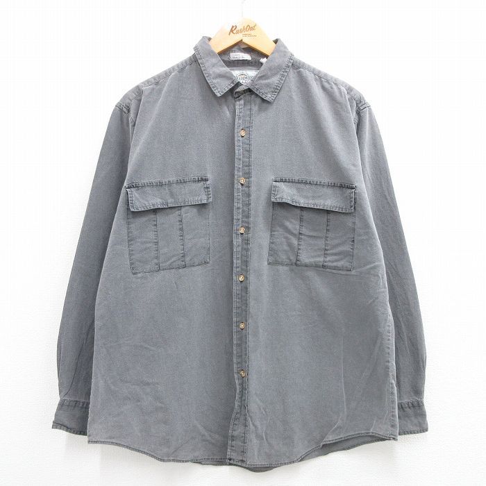 XL/古着 長袖 シャツ メンズ 00s コットン ボタンダウン グレー 23sep18 中古 トップス