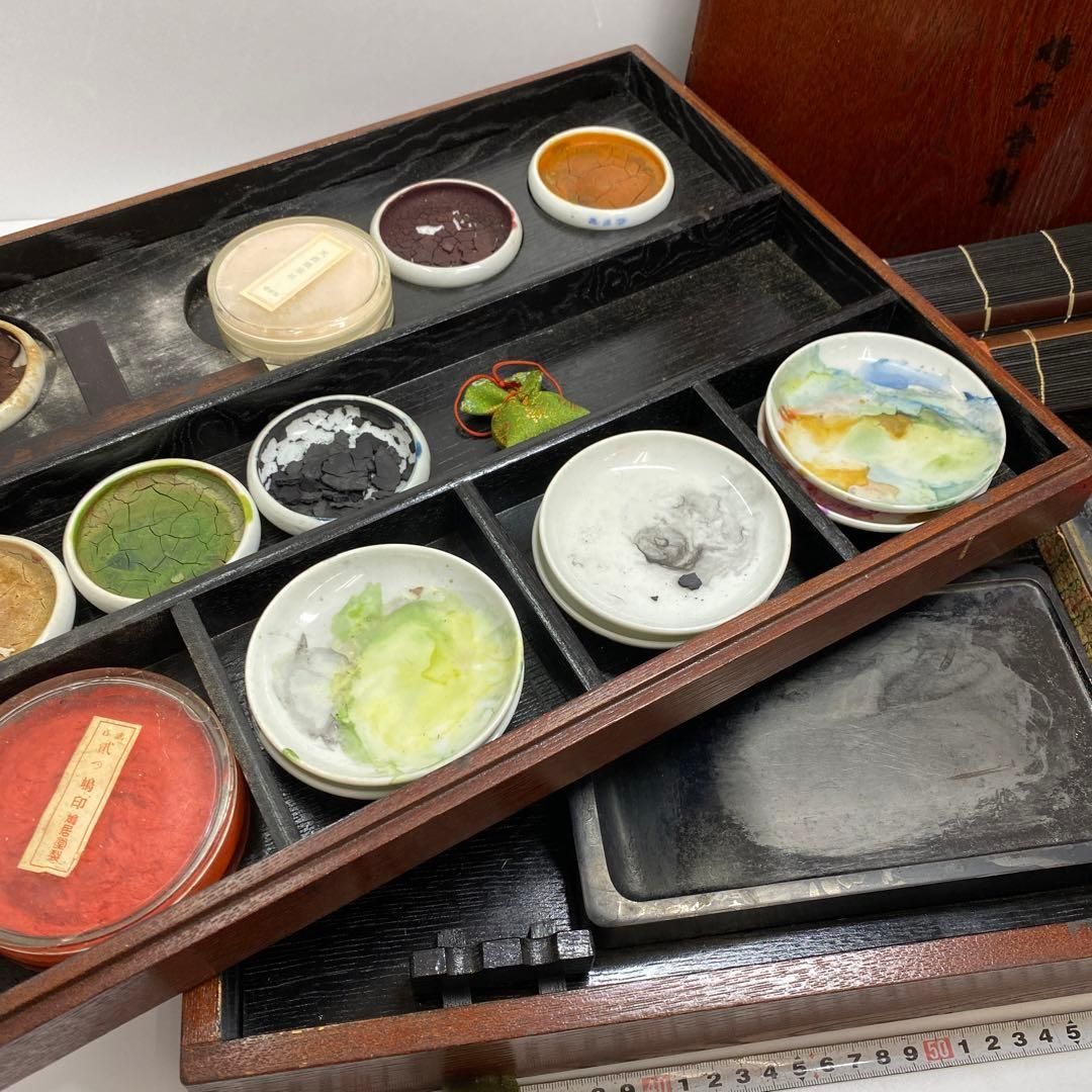 鳩居堂製 硯石 顔料セット 木製 東Y6-1204④タニト