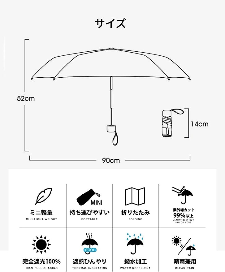 数量は多い 折りたたみ傘 ホワイト 晴雨兼用 撥水 UVカット 軽量 レディース メンズ