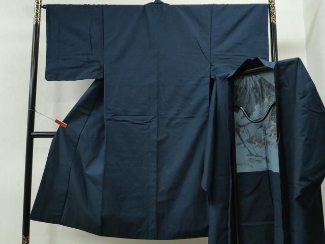 平和屋着物●男性 紬 アンサンブル 色無地 留紺色 正絹 CAAS6825yc