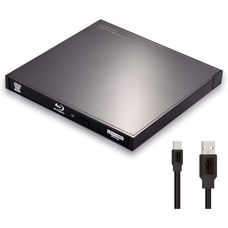 ロジテック ポータブル ブルーレイドライブ 外付け 動画 再生 データ 保存 ソフト付き USB-C Type-C USB-A Type-A M-Disc BDXL 4K Ultra HD BD再生 LBD-LPWAWU3CSDB 0