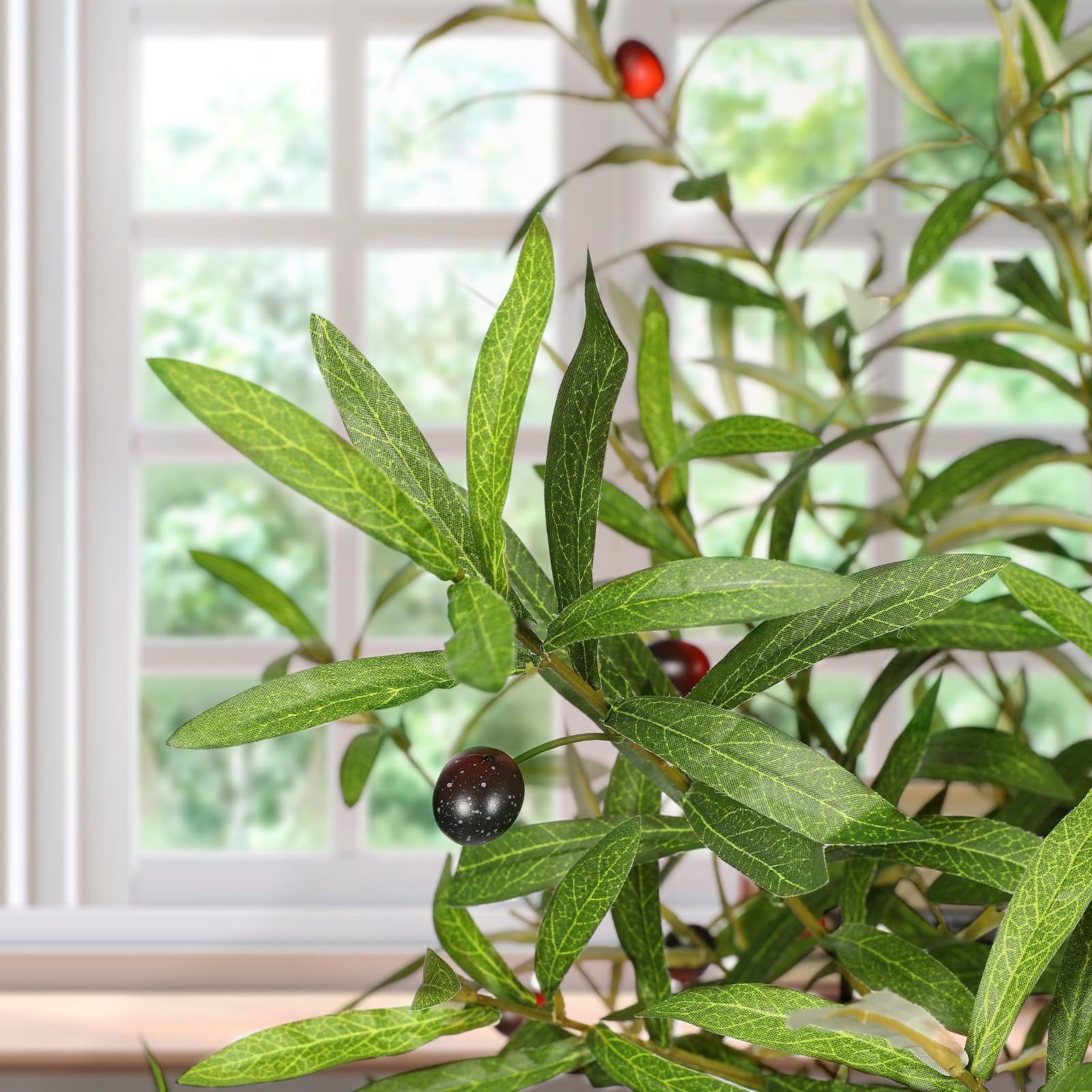 FEELEAD フェイクオリーブの木 高さ183cm 人工観葉植物 観葉樹 光触媒 大型フェイクグリーン 室内 インテリアグリーン 消臭 本物そっくり おしゃれ 鉢付き リビング オフィス プレゼント用 玄関装飾にも