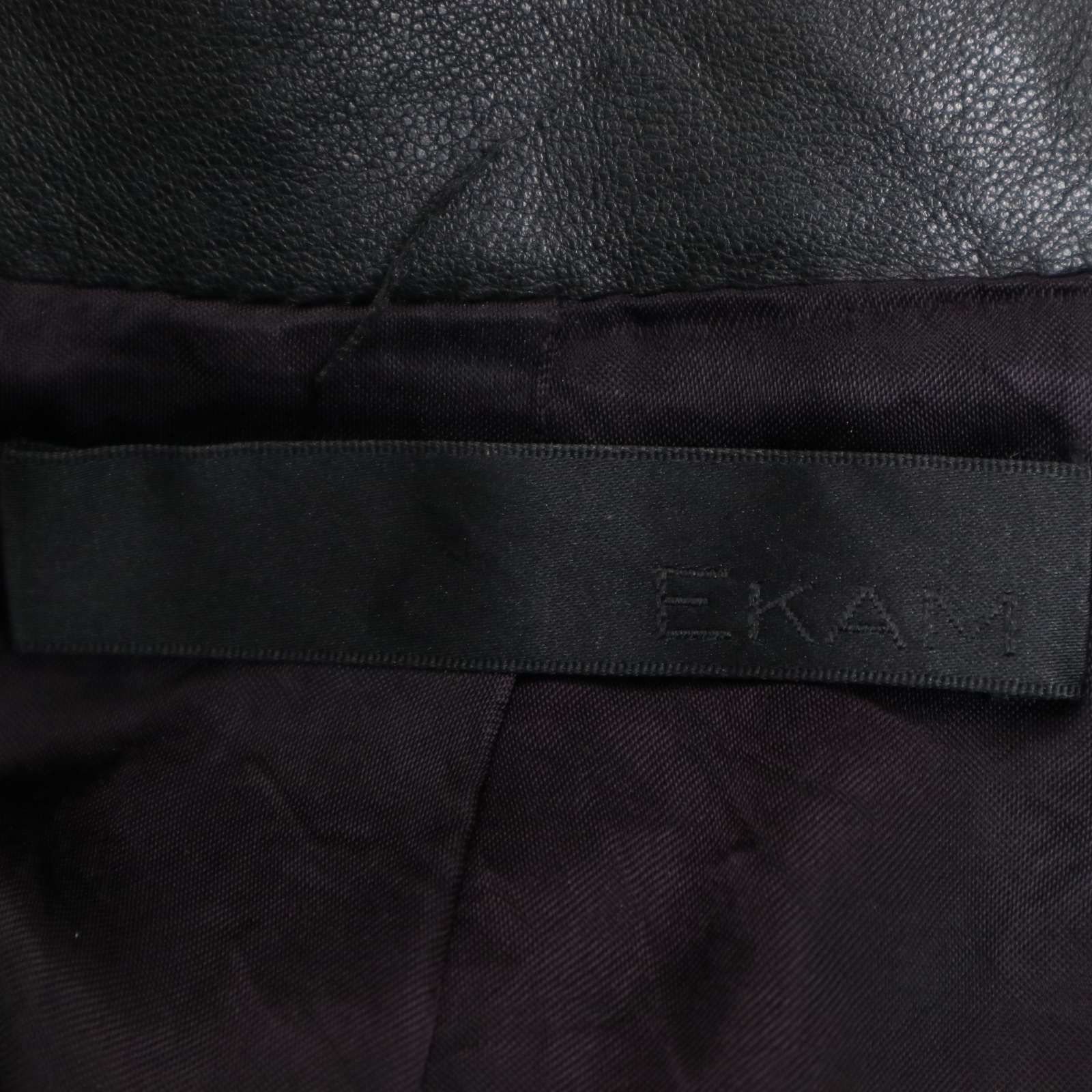 EKAM エカム 羊革☆ リブ切替 ラム レザー ハイネック スリム