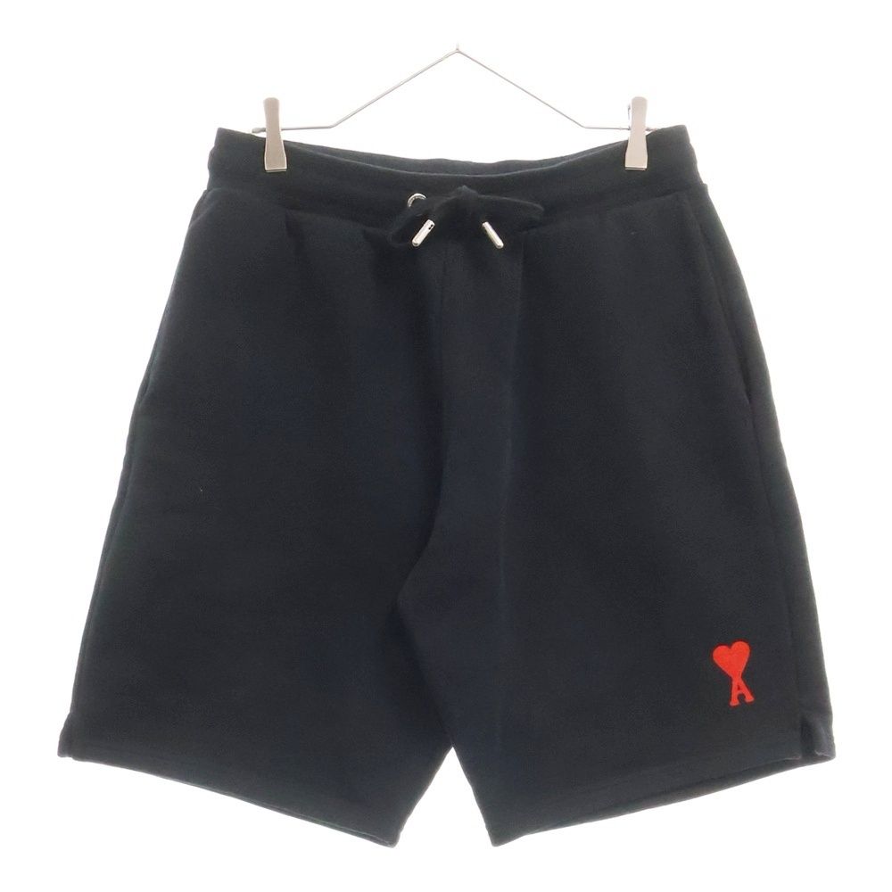 ami paris アミパリス AMI DE COEUR Short Pants フロント ロゴ刺繍 コットン ハーフパンツ ショーツ ブラック USO604.747