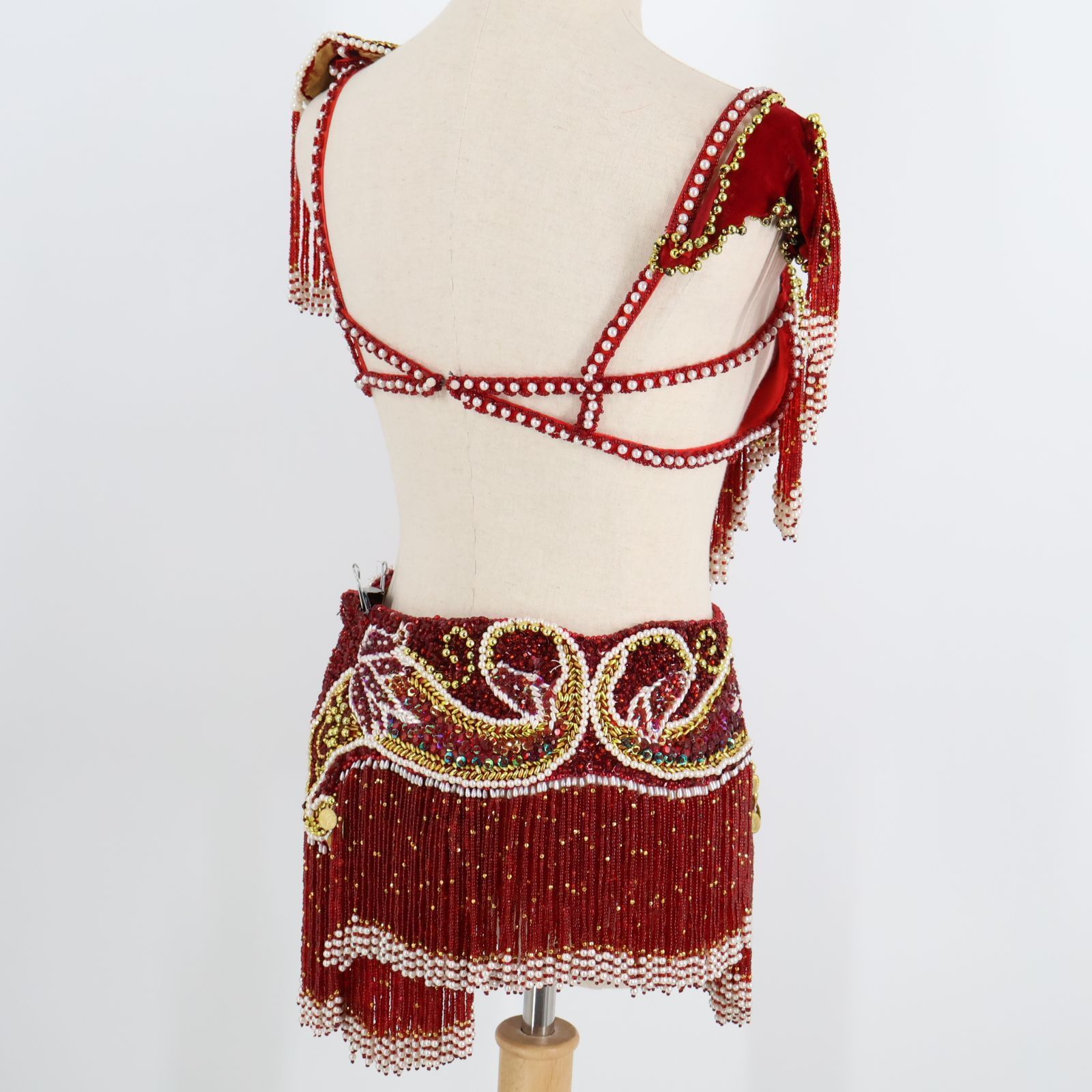 ベリーダンス用オリエンタル衣装】レッド スパンコールラメ ビーズ 花