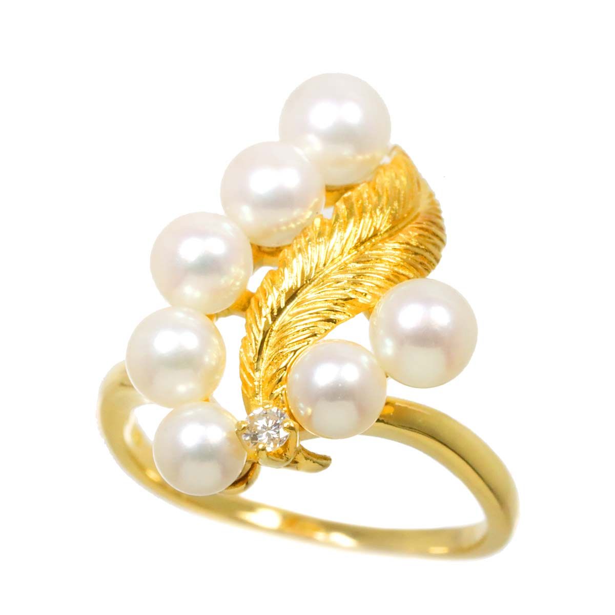 MIKIMOTO 真珠島 10号 K18 パールリング ミキモト MIKIMOTO 10号 リング アコヤ真珠 4.7-4.0mm ダイヤ