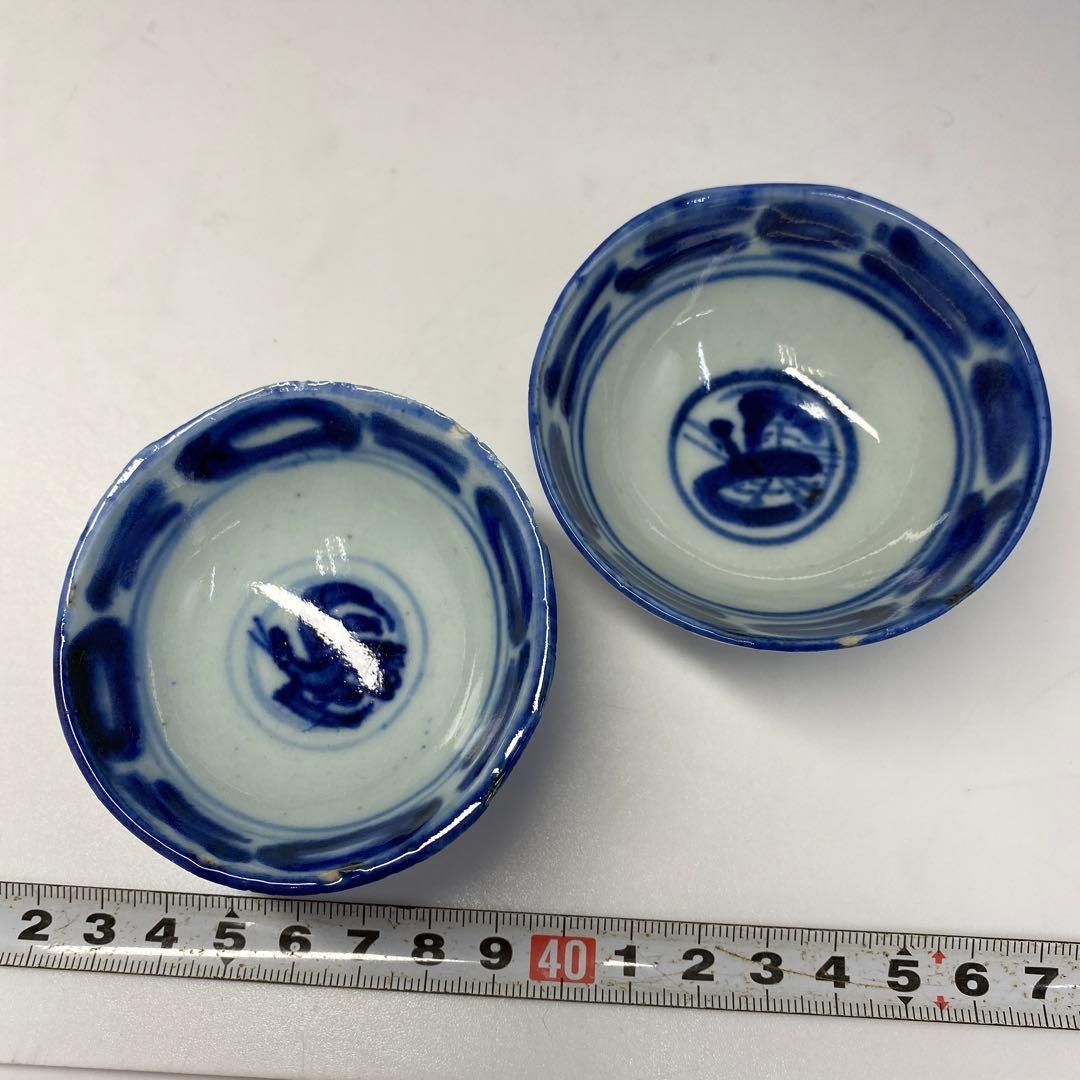 中国清時代 最高 青花盃2客 タコヒ 東さ6-0812①