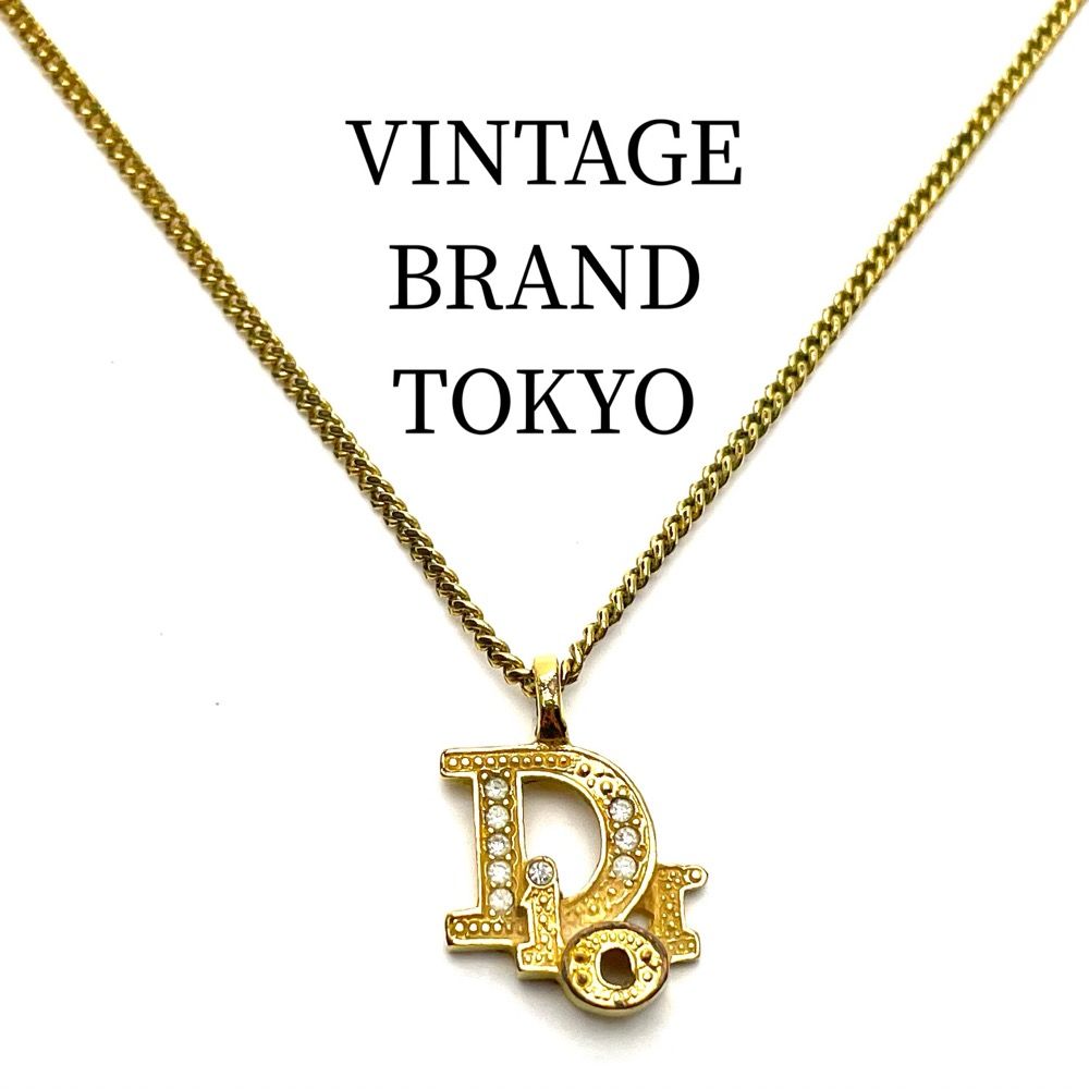ディオール ネックレス レディース ロゴ Dior ラインストーン ゴールド 約5.9g ギフト【中古品】