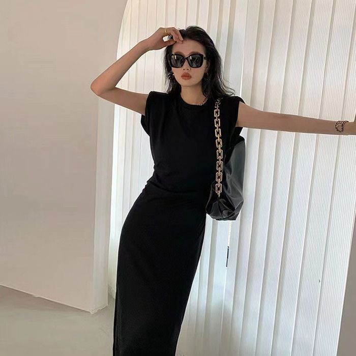 T_LOPLAN テーロプラン ノースリーブ スリット ロングワンピース F