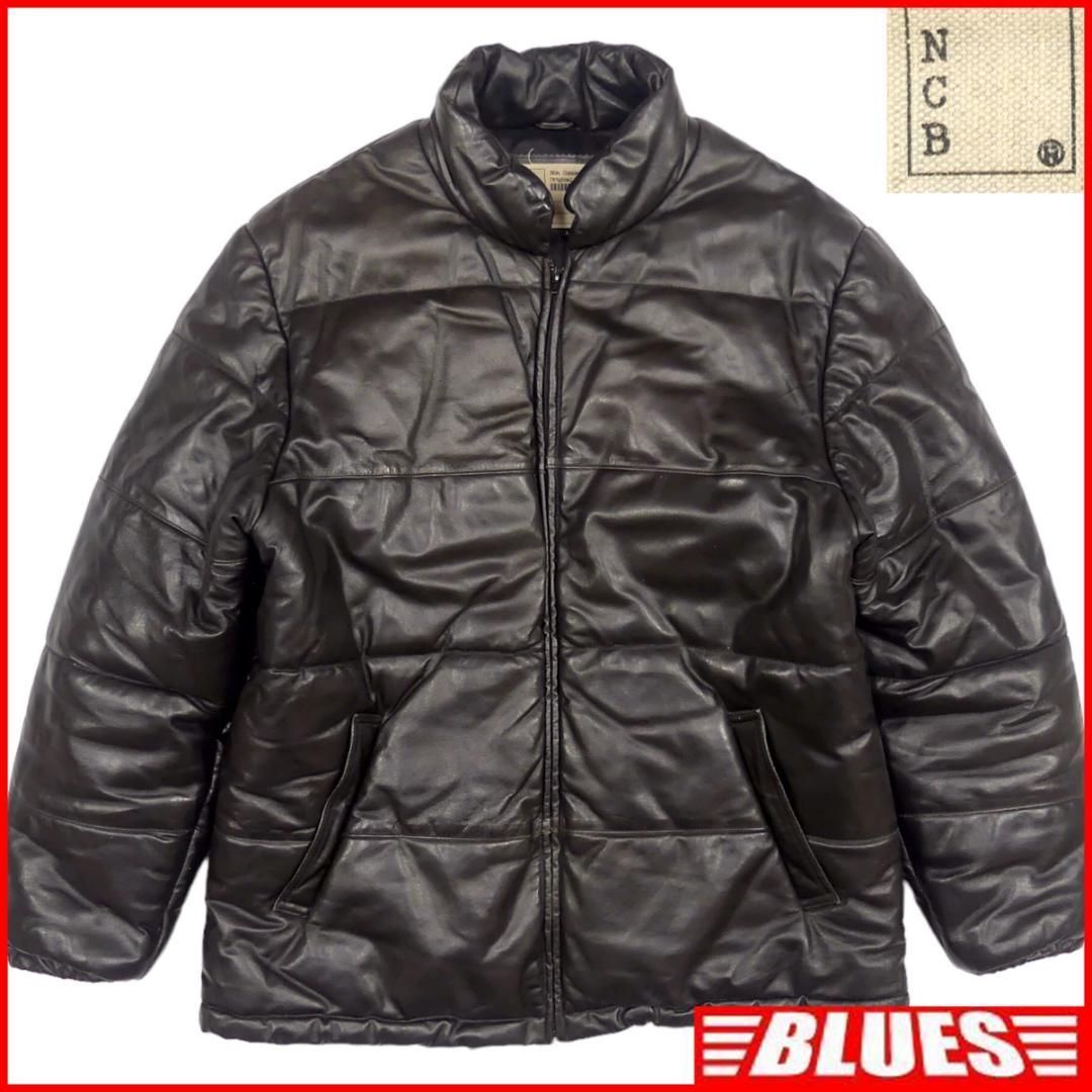 NCB レザー ダウンジャケット L 本革 メンズ 本皮 黒 中綿 JJ779