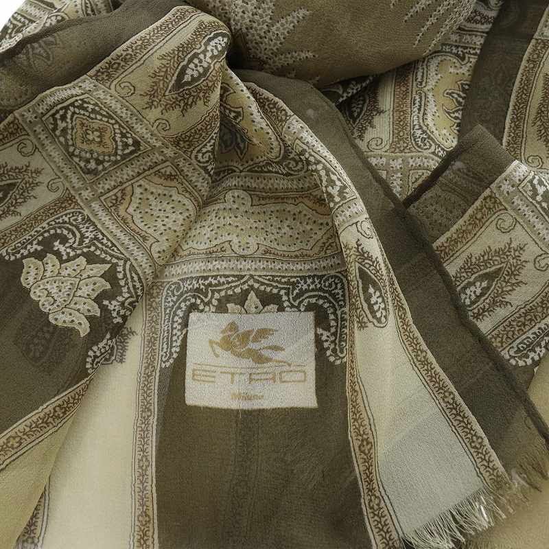 L*a様 エトロ　長方形　スカーフ エトロ ETRO シルク ペイズリー長方形スカーフ 総柄 茶色 - メルカリ