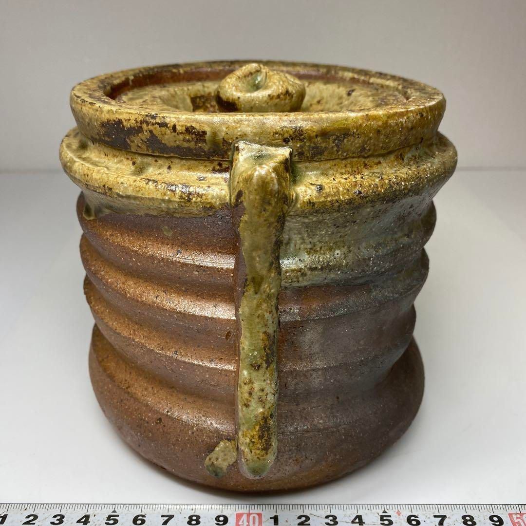 名工 谷本充生 伊賀水指 共箱 高さ約15.5㎝ 蓋込 東な7-0114 2F