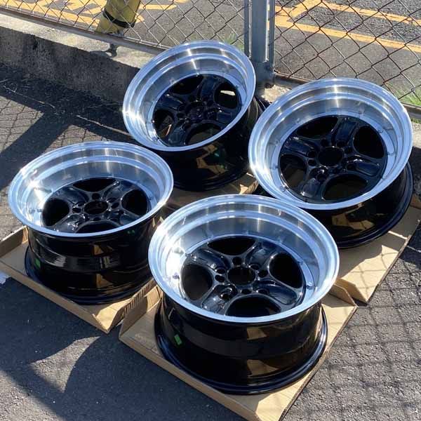 100%本物保証! 15インチ 数量 商品 ホイール4本セット 15×8J ±0 PCD 100 114.3 4穴 深リム 4本スポーク 旧車 スポーツカー ドリ車 ローダウン など カスタムサイズ ブラック 黒 艶