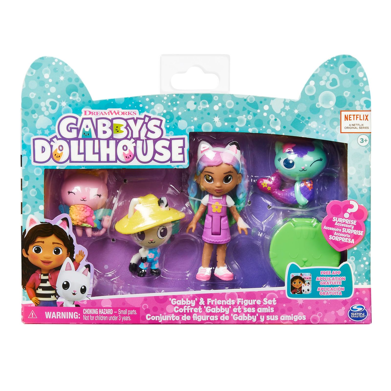 Friends Figure Set with Rainbow Gabby Doll， 3 Toy Figures and Surprise Accessory Kids Toys for Ages 3 and up 