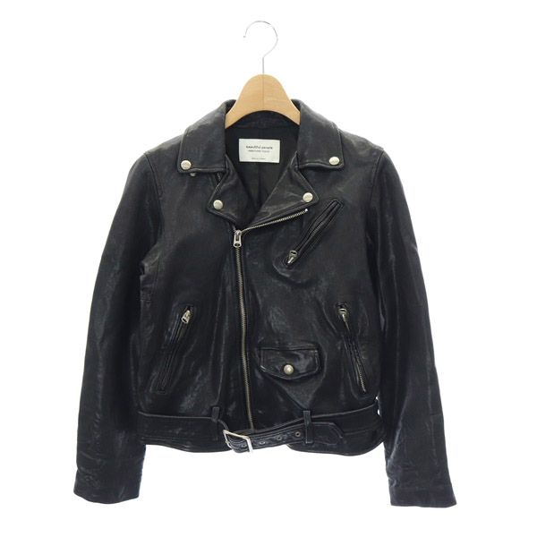 beautiful people × STUDIOUS 別注ライダースジャケット 別注vintage leather riders jacket(XS BLACK): beautiful