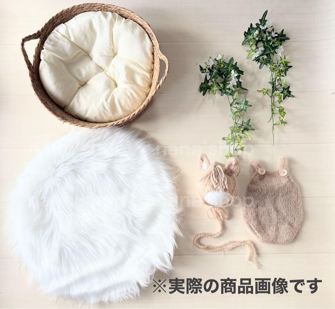 手編み風かごセット ブラウン馬 ♪ニューボーンフォト撮影衣装 小道具 干支