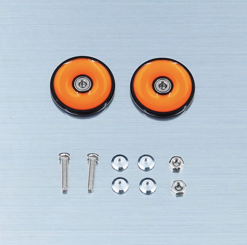 ミニ四駆　マシニングローラーオレンジ ミニ四駆 19mm アルミローラー蛍光オレンジ＋ブラック 配色