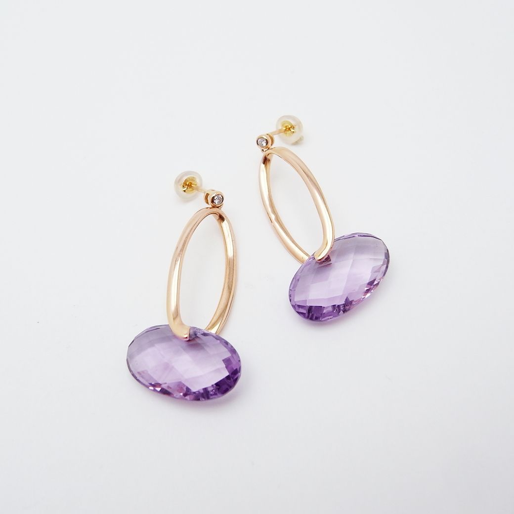 アメシスト ダイヤモンド ピアス 12.02ct 0.03ct K18PG SAランク