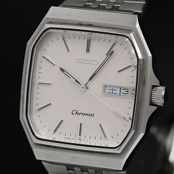 稼働 良品 セイコー QZ クロノス 5H23-5100 シルバー文字盤 デイデイト