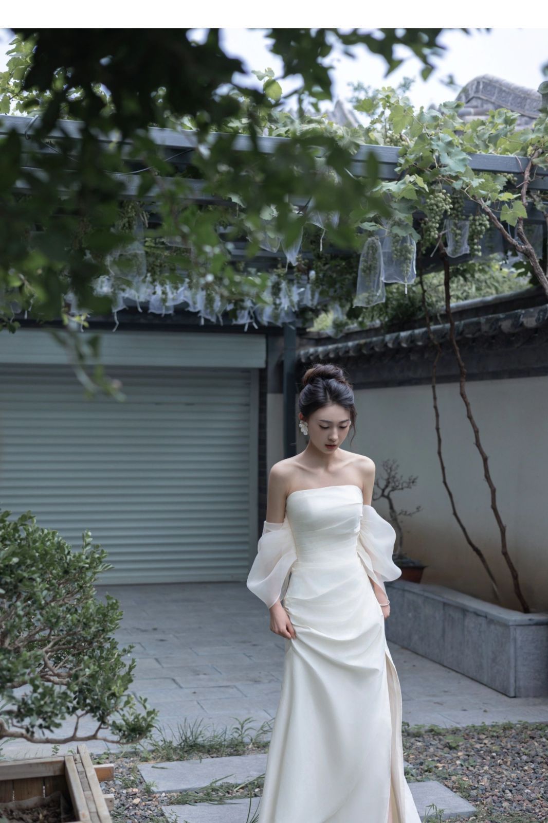 M　ウエディングドレス　フォト　サテン　オフショルダー　マーメイド　二次会 前撮り ウエディングドレス フォト サテン オフショルダー