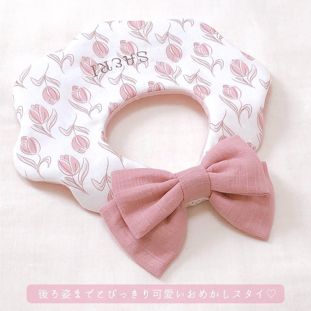 チューリップ柄のダブルリボンスタイ🎀ハンドメイド スタイ