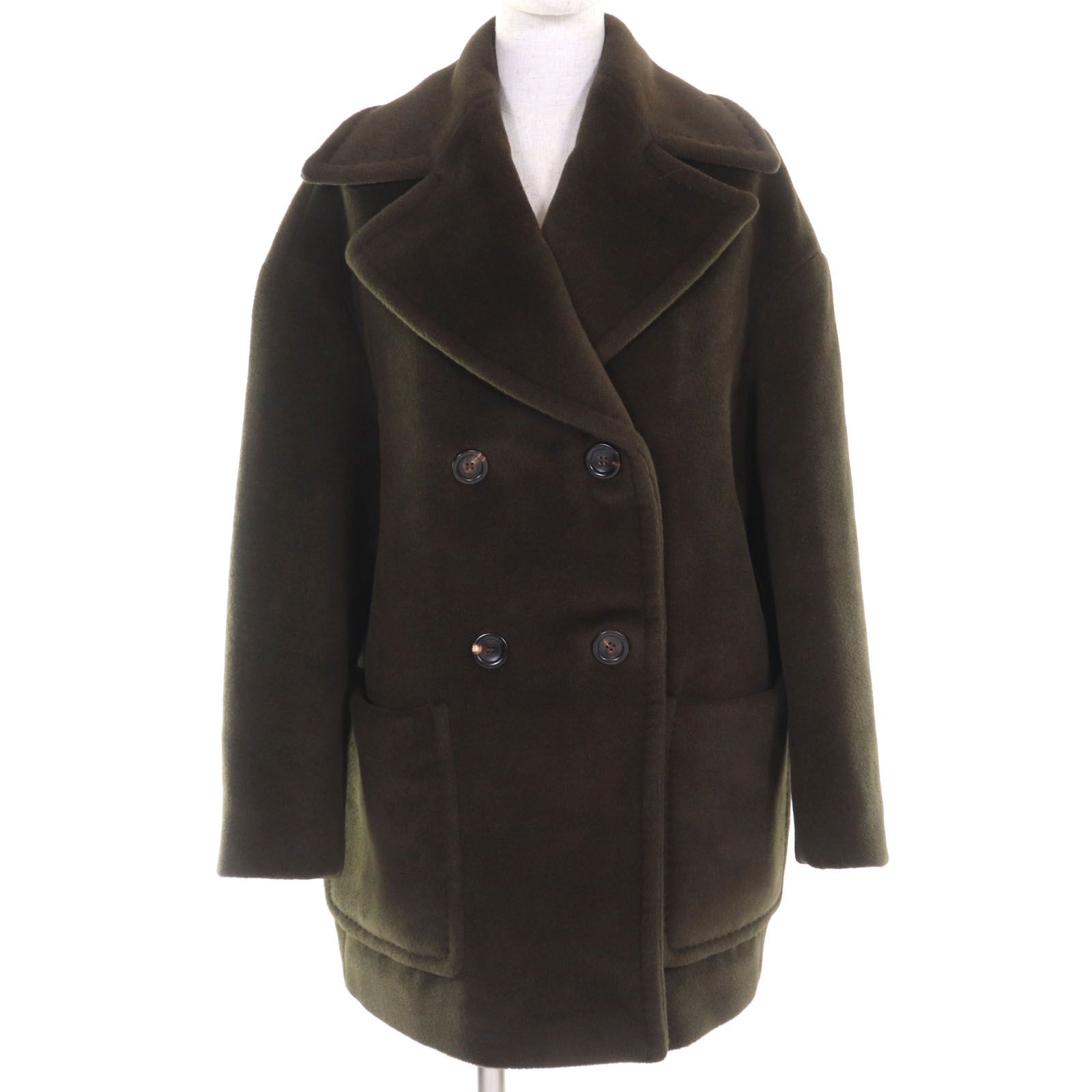 ▲MaxMara STUDIO マックスマーラ ステュディオ 22年製 ウール100％ ダブルブレストコート カーキ 38 イタリア製 レディース