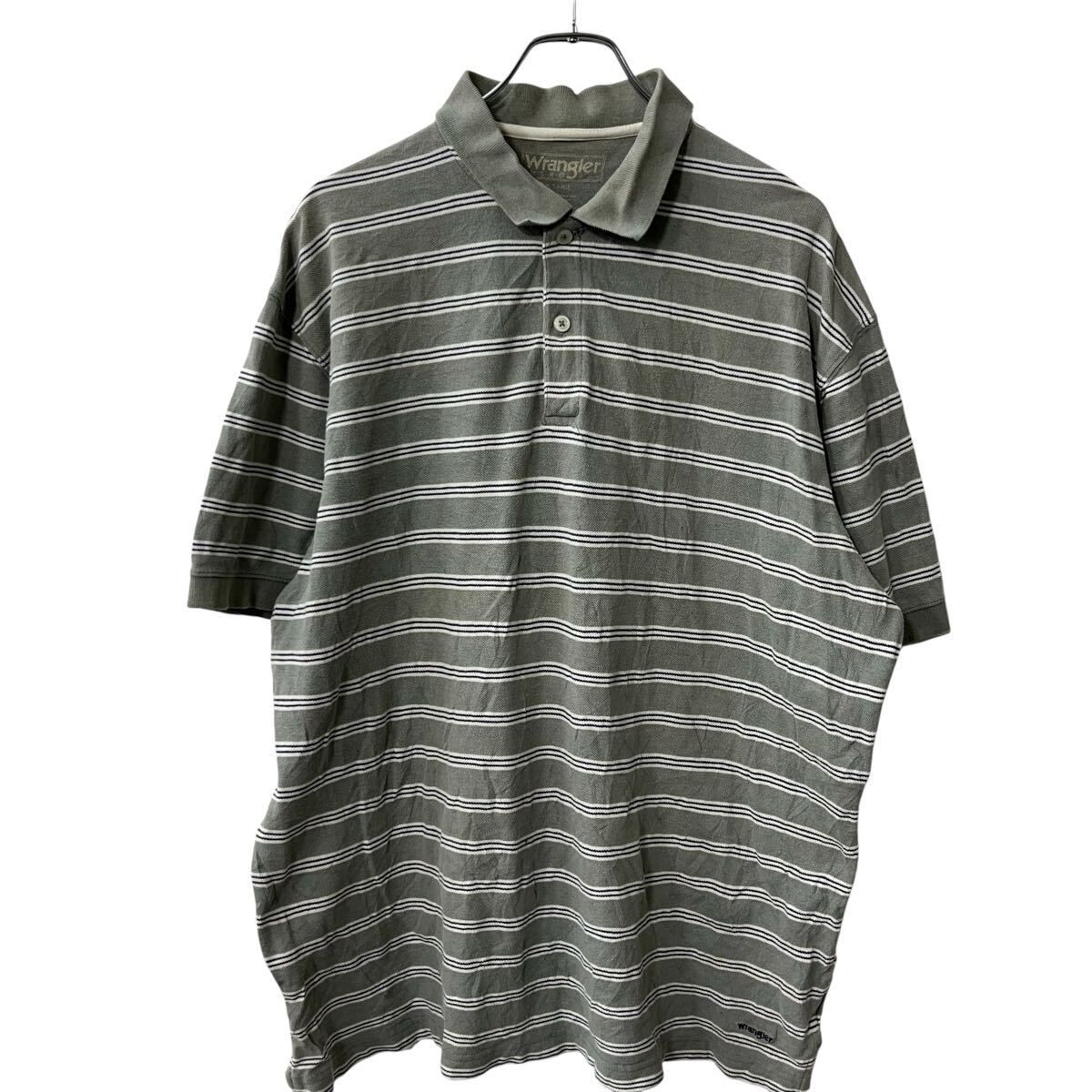 Wrangler 半袖 ボーダー ポロシャツ XL グレー ラングラー 鹿子